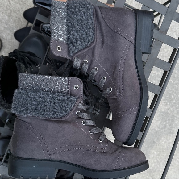 Serra Charcoal/Brown Lace-Up Moto Boots - Picture 6 of 7